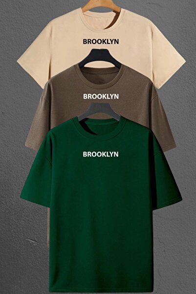 uyguntarz 3er-Pack bedruckte Unisex-T-Shirts im Übergrößendesign „Brooklyn“