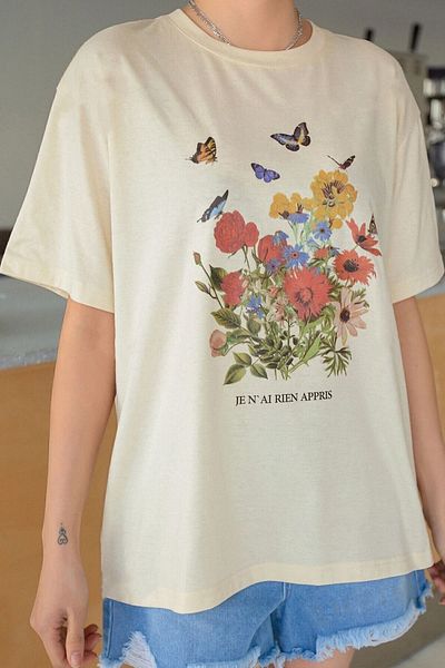 uyguntarz Μπλουζάκι Unisex Flowers με στάμπα Oversize