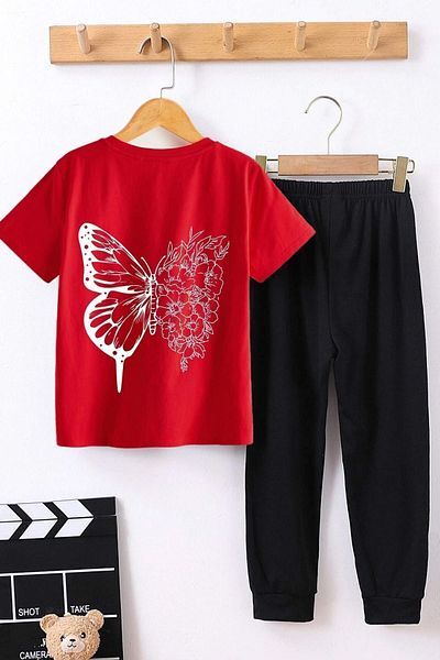 uyguntarz Summer Kids Drawing Butterflies Bottom - Top Tracksuit Set