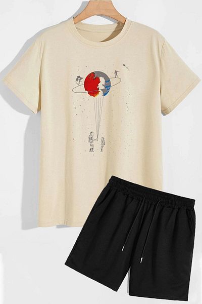trendypassion Shorts-T-Shirt-Trainingsanzug-Set mit Weltraum-Thema