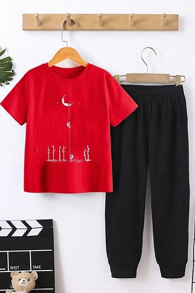 uyguntarz Children's Space Themed Bottom - Top Tracksuit Set
