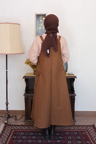 Ceylan Otantik Μαύρο καφέ λινό φόρεμα με φούστα