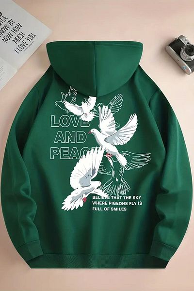 uyguntarz Oversize mikina Love and Paix s potiskem