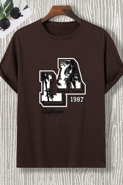 uyguntarz Ανδρικό μπλουζάκι La California 1987 με στάμπα Oversize