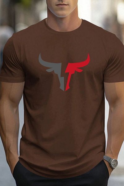 uyguntarz Übergroßes T-Shirt mit Bullensilhouette-Aufdruck für Herren