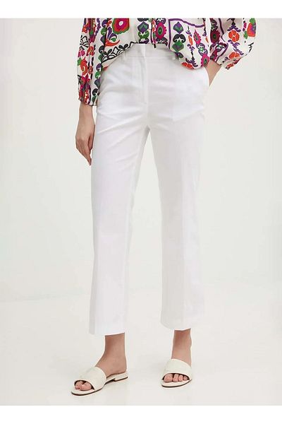 Sisley High Waist Slim Fit White Women's Trousers 4Iullf02Y