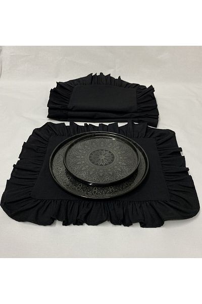 LILYUM Bumbac Poliester Volanat 4 Piese Placă de Servire Americană Dreptunghiulară 35x45 Cm