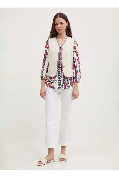 Sisley High Waist Slim Fit White Women's Trousers 4Iullf02Y