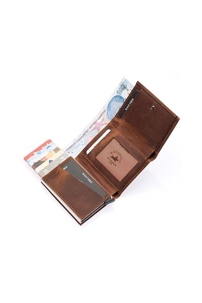 Westpolo Genuine Leather Mechanical Wallet Card Holder