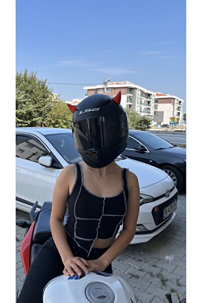 Yeles Motosiklet Kaskı Şeytan Boynuzu Kask Boynuzu Kırmızı