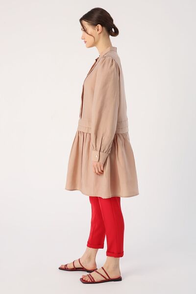 ALLDAY Koyu Bej Pile Detaylı Gömlek Tunik