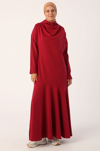 ALLDAY Σκούρο Claret Red Ruffle γιακά Φόρεμα με κουκούλα
