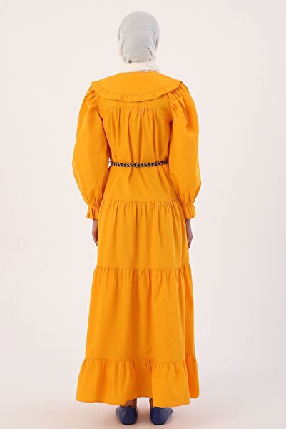 ALLDAY Dark Yellow 100% Cotton Baby Collar Frilly Belted Dress