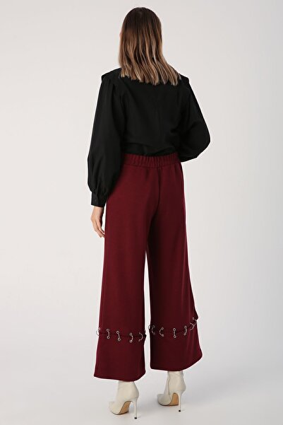 ALLDAY Burgundy Metal Ring Wide Leg Trousers
