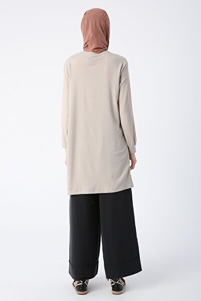 ALLDAY Stone Gathered Tie Detailed Crew Neck Tunic