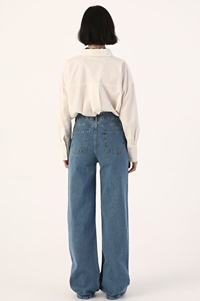 ALLDAY Mavi01 100% Cotton High Waist Ripped Detailed Jean Trousers