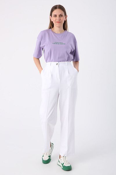 ALLDAY White Pleated Cotton Pocket Knitted Trousers