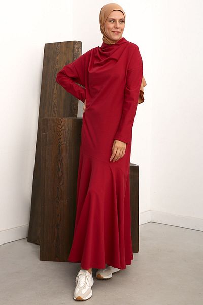 ALLDAY Σκούρο Claret Red Ruffle γιακά Φόρεμα με κουκούλα