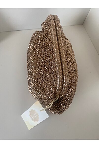 PeriStore حقيبة محفظة محبوكة يدويًا باللون الذهبي الوردي مقاس 25 × 20 سم متوس...