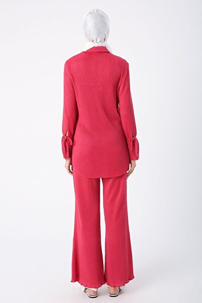 ALLDAY Fuchsia Pleated Sleeves Shirt Tunic with Lace Detail