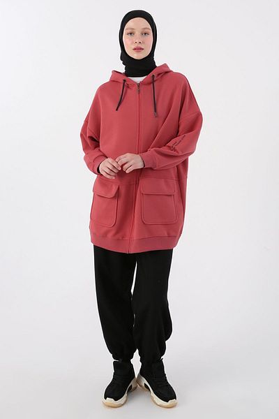 ALLDAY Ζακέτα με ροζ τσέπη με κουκούλα Oversize