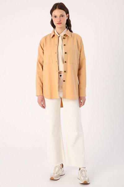ALLDAY Μπισκότο 100% βαμβακερό πουκάμισο oversize χιτώνα