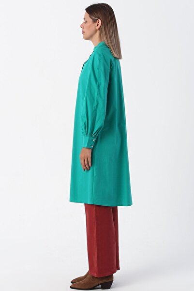 ALLDAY Yeşil01 Command Collar Half Layer 100% Cotton Tunic