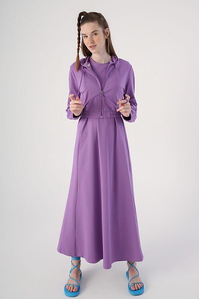ALLDAY Purple Zippered Short Cardigan Sleeveless Dress Suit