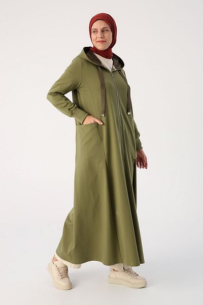 ALLDAY Ελαφρύ Khaki Suede Garnished Hooded Abaya