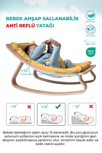 Stork سرير أطفال خشبي قابل للتأرجح - ارتجاع قابل للغسل