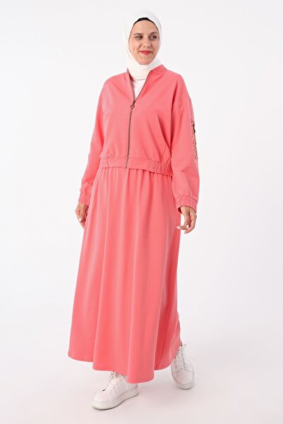 ALLDAY Dusty Rose Patterned Fabric Garnished Skirt Set