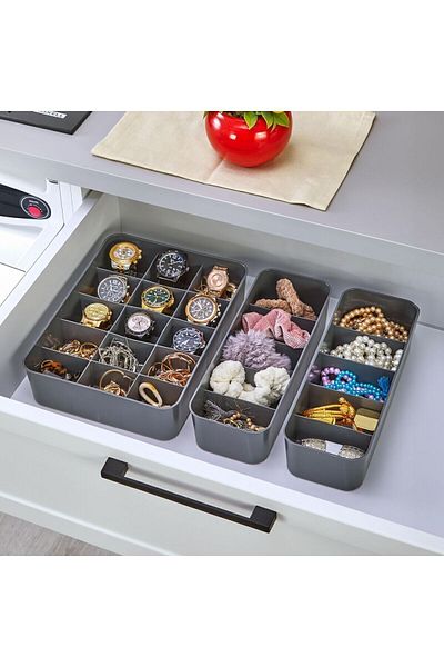 almital mobilya aksesuarları furniture accessories Orgaset 3-Piece Organizer - Anthracite Kitchen Bathroom Office Makeup Table Jewelry Organizer Set