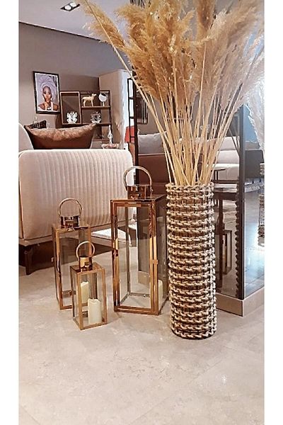 DİLAY HOME DESIGN Βάζο Pampas Flower 40 cm Μεταλλικό Σύρμα Ψάθινο Πλεκτό - Διακοσμητικό Χειροποίητο