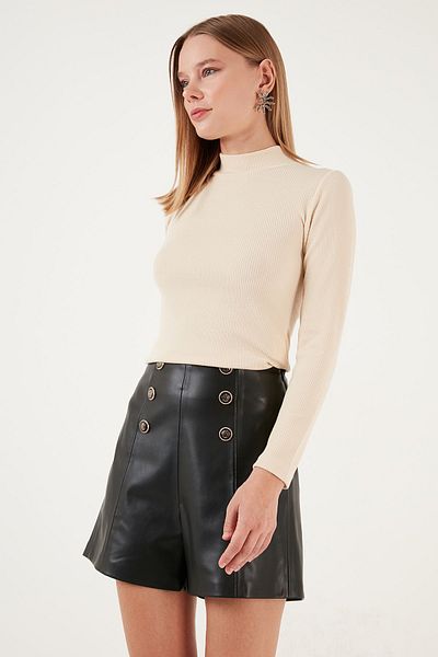 Lela Pulover slim cu coaste, flexibil, cu jumătate de gât țesut PULVOR 5865344
