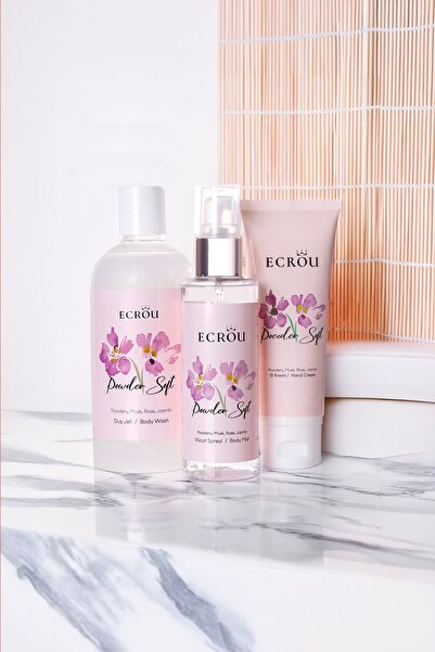 Ecrou Powder Soft Hediye Seti Vücut Spreyi El Kremi Duş Kremi