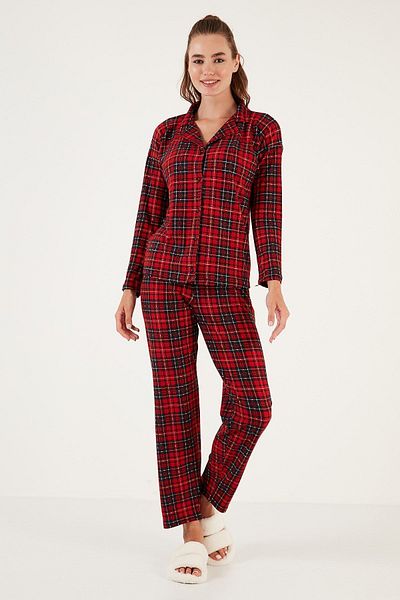 Lela Patterned Elastic Waist Shirt Collar Woven Pajama Set PAJAMA SET 6095660