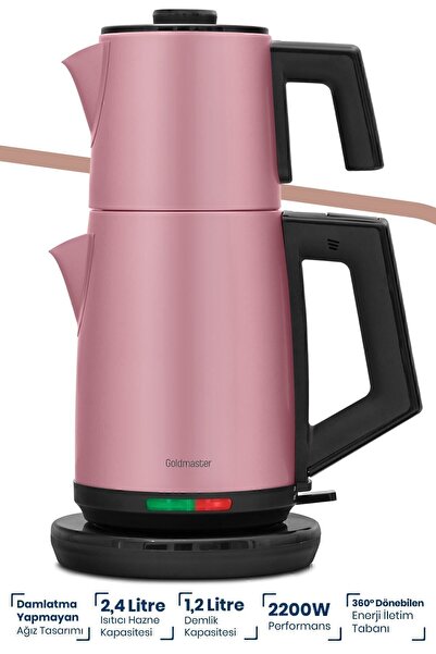 GOLDMASTER Sipping Pearl Pink Stainless Steel 2200 Watt Steel Tea Maker And Kettle