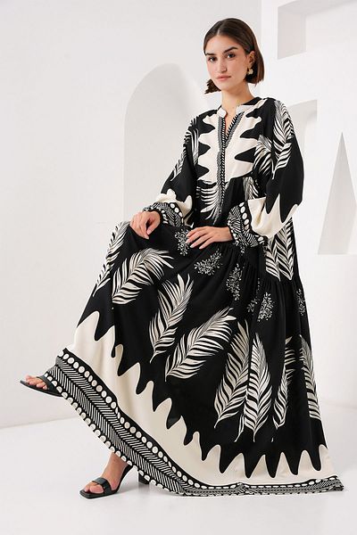Bigdart 2423 Model Authentic Patterned Black Dress