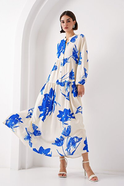 Bigdart 2423 Autentyczna wzorzysta sukienka - A.Ecru