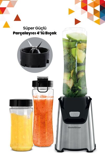 GoldStar Inox Kişisel Personal Smoothie Blender 2 Adet Bpa Free Tritan Şişeli