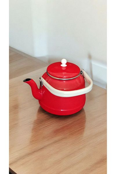 ALEV Red Vintage Enamel Teapot - 3.5 Liter Teapot with Top Handle