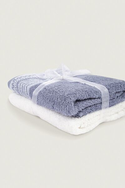 İrya Leron 100% Cotton 2-Piece Towel Set White / Blue 50x90