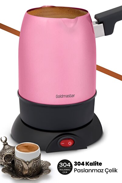GOLDMASTER Köpük Pembe Çift Ağızlı Paslanmaz Çelik Elektrikli Cezve