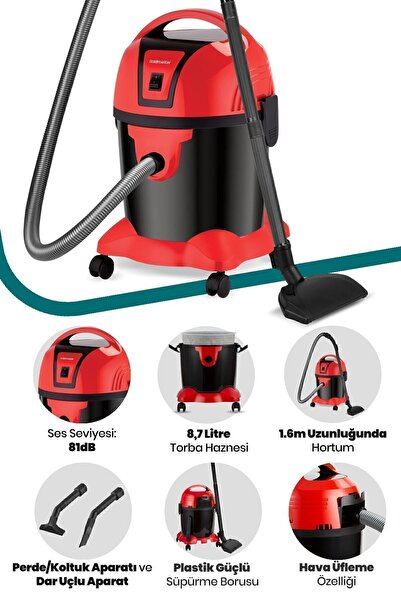GOLDMASTER Süperturbo Islak Kuru 8.7 Litre Toz Torbalı Elektrikli Süpürge