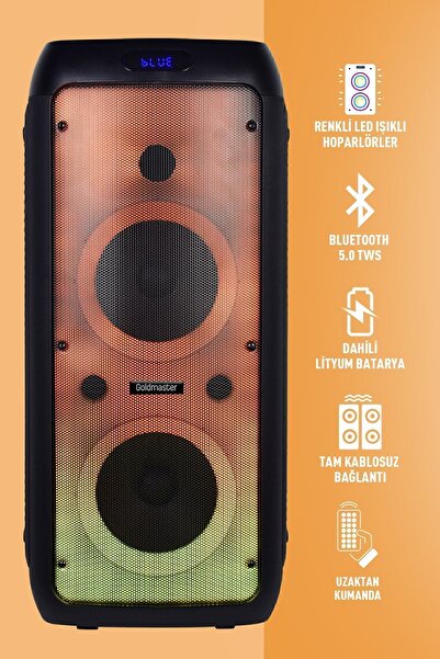 GOLDMASTER Taşınabilir Şarj Edilebilir Party Box Işıklı Bluetooth Hoparlör