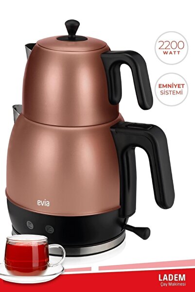 Evia Ladem Gold Geniş Kapasiteli 2200 Watt Paslanmaz Çelik Çay Makinesi Ve Su...