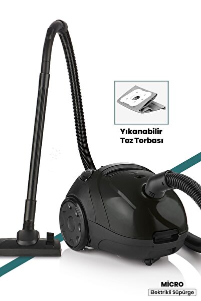 GOLDMASTER Micro Siyah 2,5 Litre Kapasiteli Yıkanabilir Toz Torbalı 5 Yıl Gar...