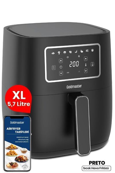 GOLDMASTER Preto 1700 Watt Xl Dijital Dokunmatik 8 Ön Programlı Airfryer Yağsız Kızartma Sıcak Hava Fritöz