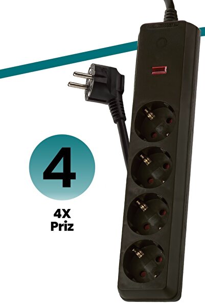 GOLDMASTER Akım Korumalı Çocuk Koruma Kilitli 3 Metre Kablo Uzunluklu 4'lü Grup Priz