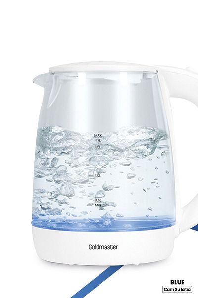 GOLDMASTER Blue 2200 Watt 1.7 Liter Lighted Glass Kettle Water Heater White